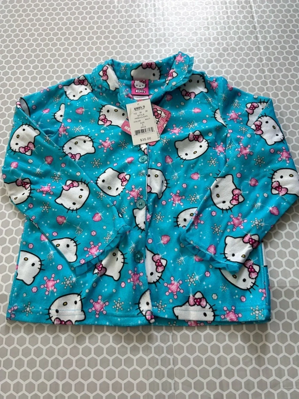 NWT Hello Kitty Girls' Turquoise Fleece Pajama Set - Cozy Two-Piece. Size 6
